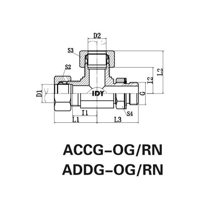 Bspp thread adjustable studend with o-ring sealing run tee