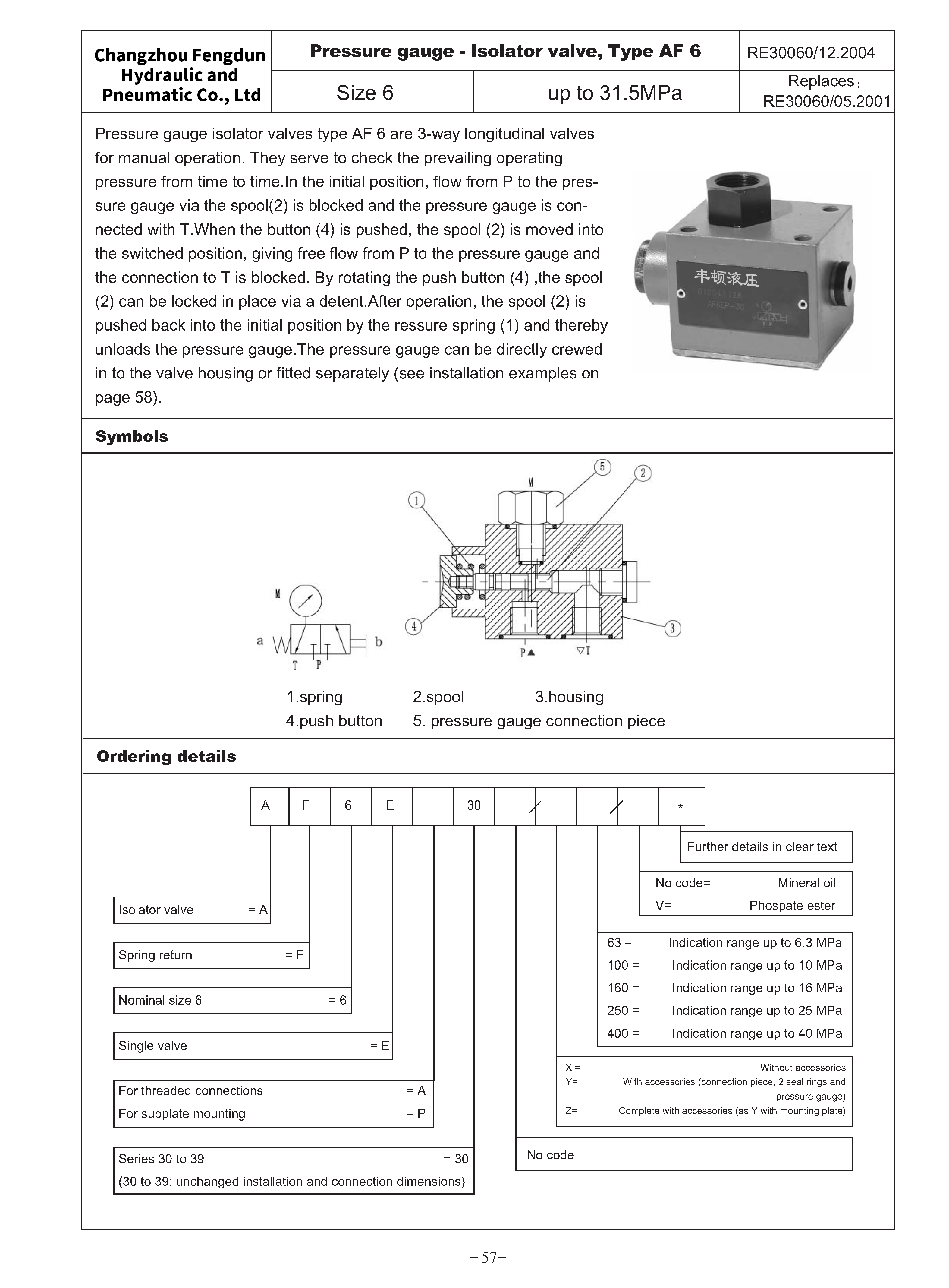 AF6 type Pressure gauge-isolator valve