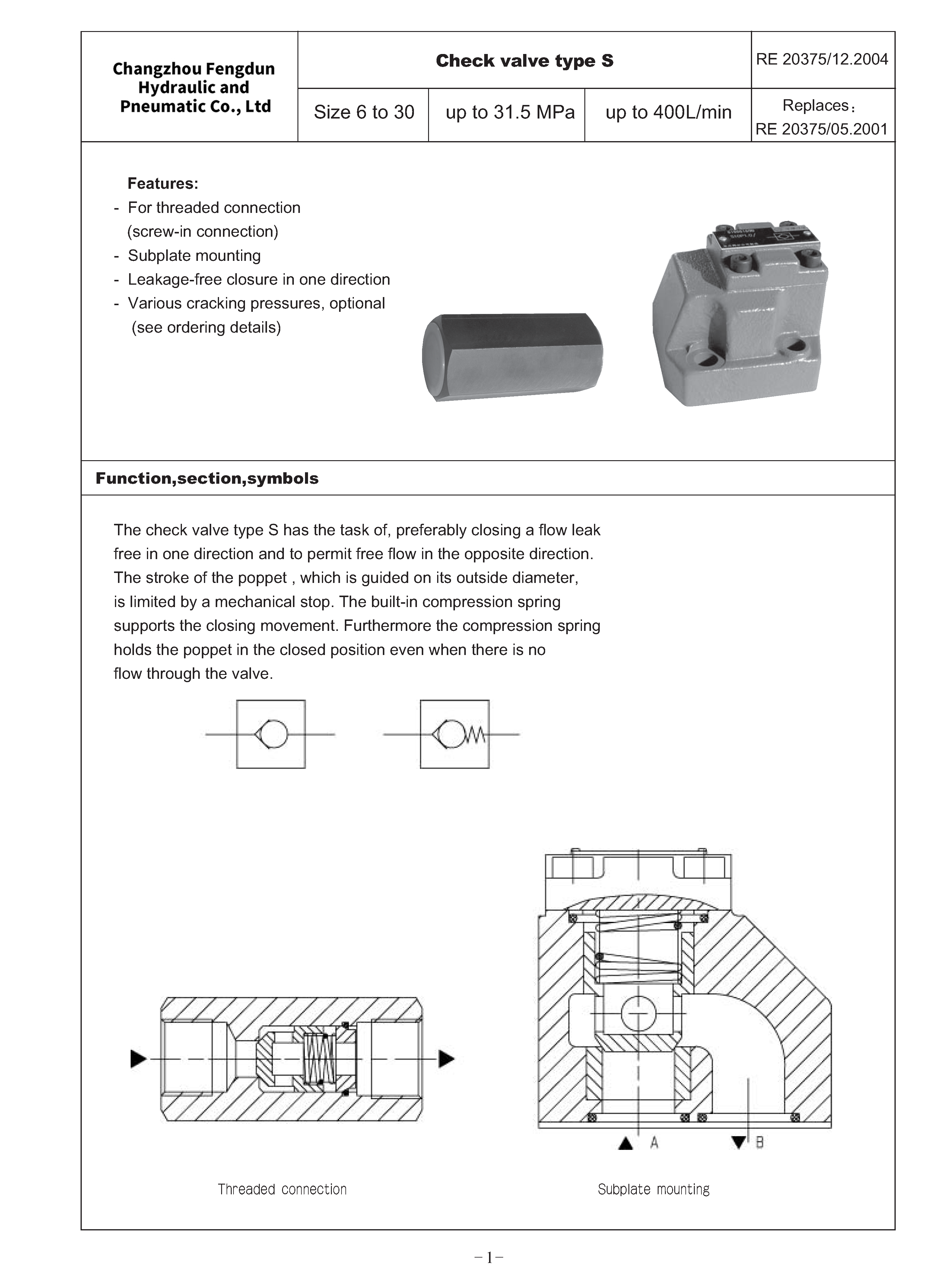S type Check valve